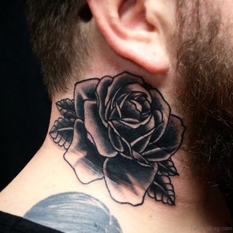 34 Pleasant Black Rose Neck Tattoos
