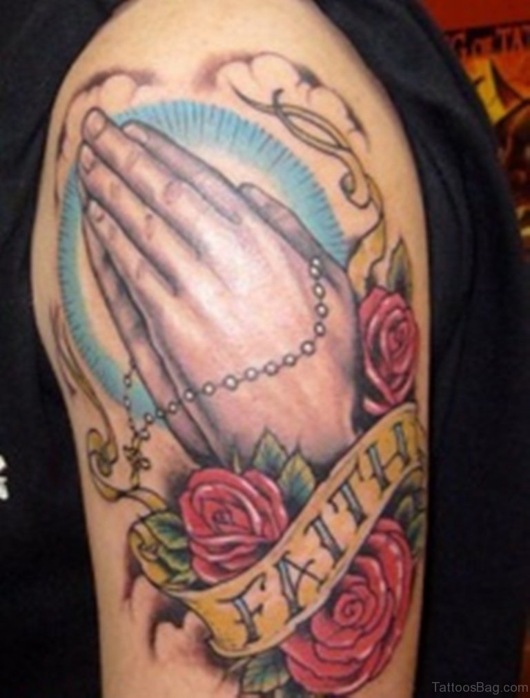 50 Outstanding Praying Hands Tattoos On Shoulder