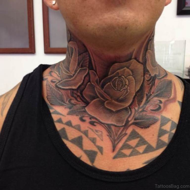 Black Roses Neck Tattoo.