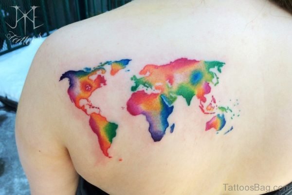 Colorful World Map Tattoo
