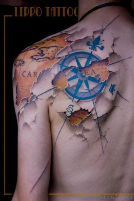 Colored World Map Tattoo Design