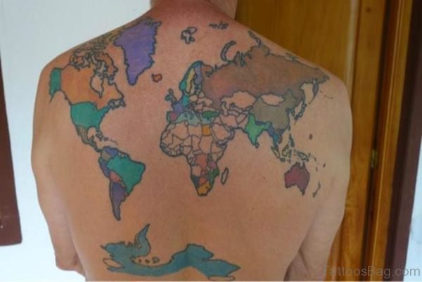 Colored  Map Tattoos On Back