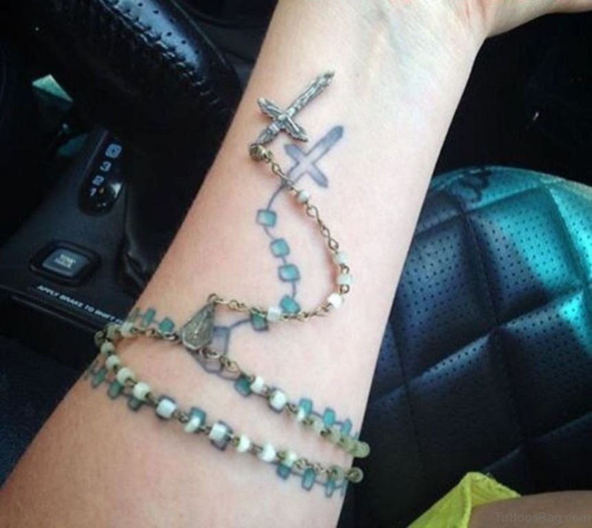 Excellent Rosary Tattoo On Wrist.