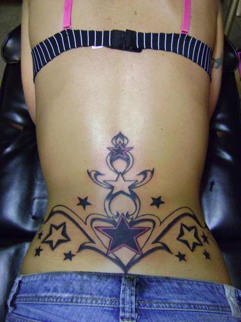 Funky Stars Tattoo On Lower Back.