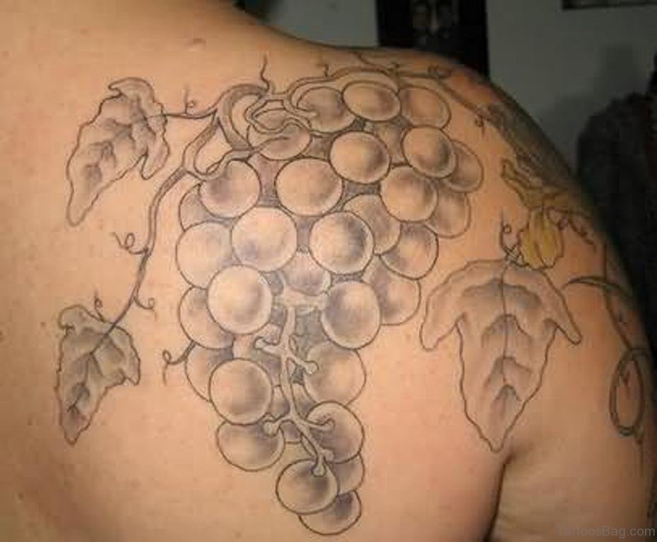 Grapes Vine Shoulder Back Tattoo.