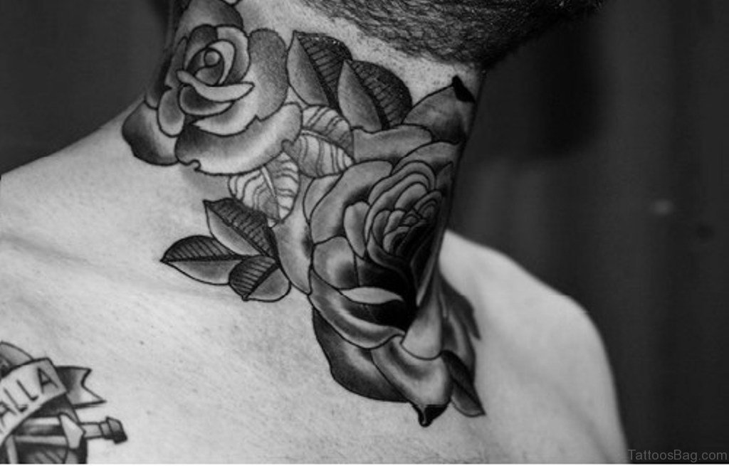 Nice Roses Tattoo On Neck.