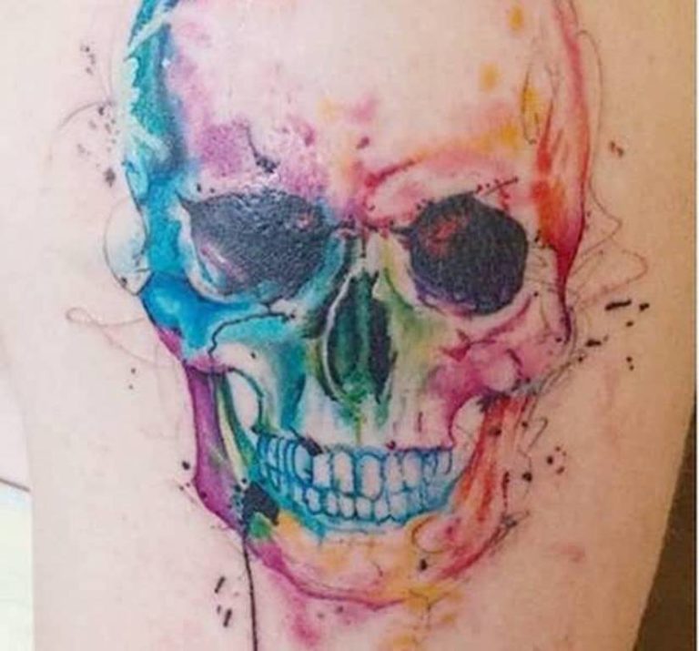 Watercolor Skull Tattoo.