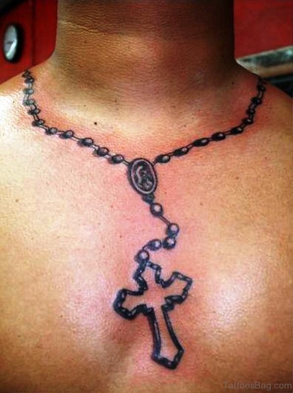 Amazing Rosary Neck Tattoo.