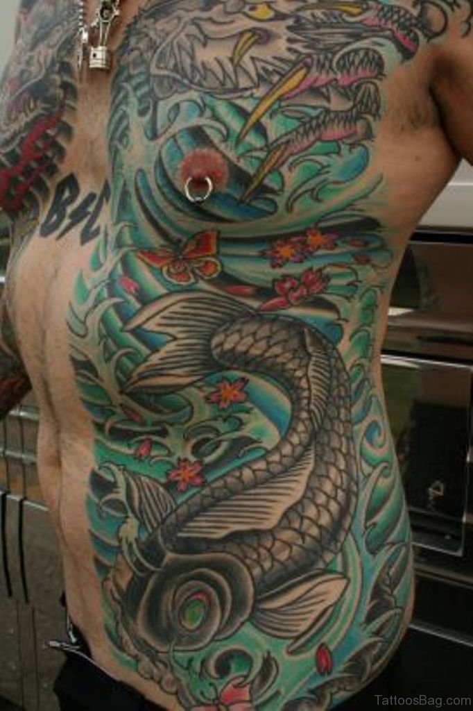 Attractive Fish Tattoo Design On Rib.