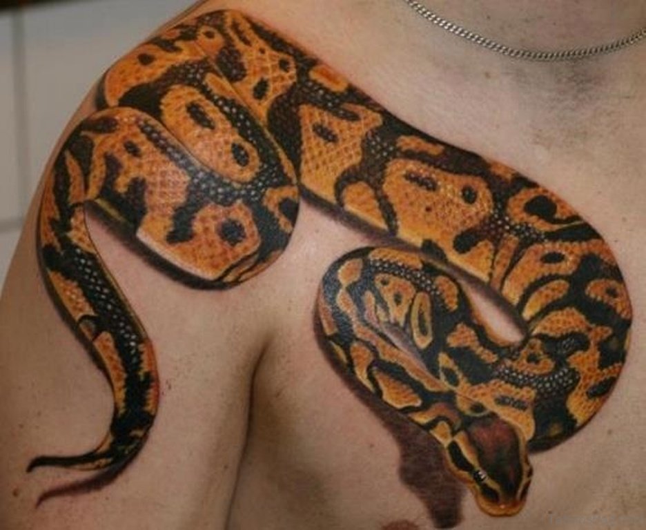 Attractive Reptile Snake Tattoo On Chest.