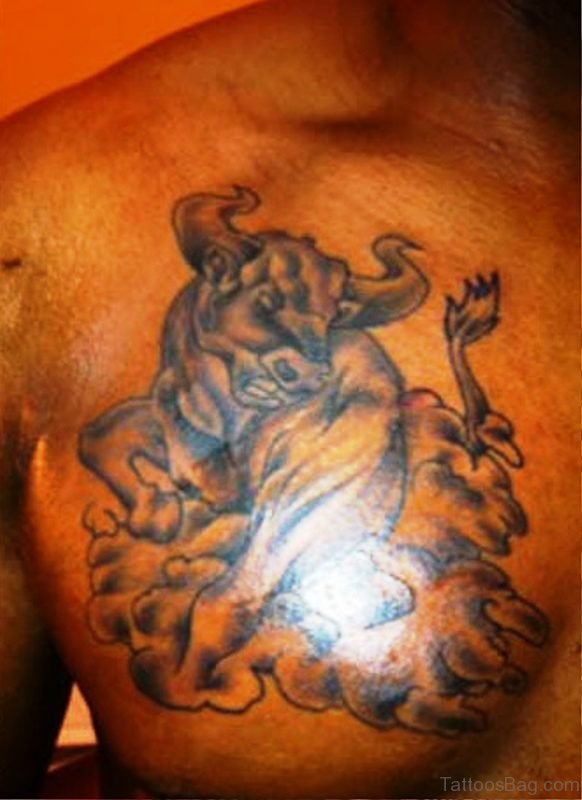 Awesome Angry Bull Tattoo On Chest.