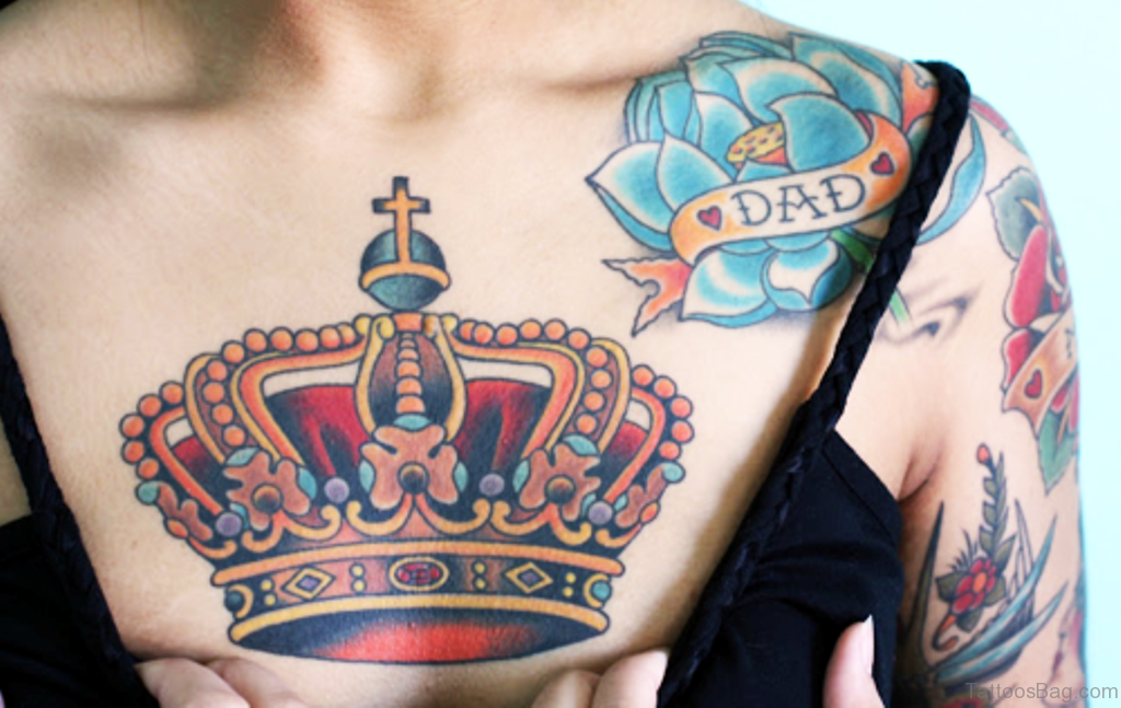 72 Graceful Crown Tattoos On Chest - Tattoo Designs – 