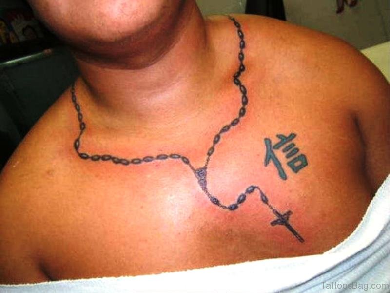 Delightful Rosary Tattoo On Neck.
