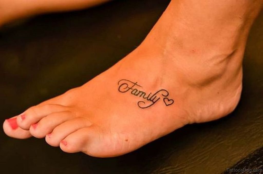Family Word Tattoo On Foot