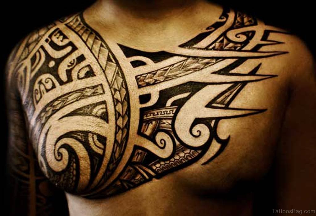 Funky Tribal Tattoo On Chest.
