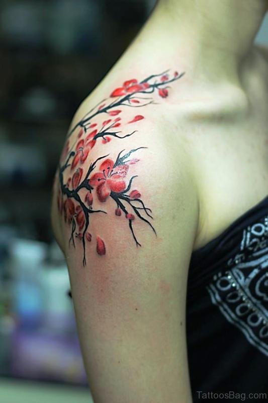 55 Superb Cherry Blossom Tattoos On Shoulder - Tattoo Designs ...