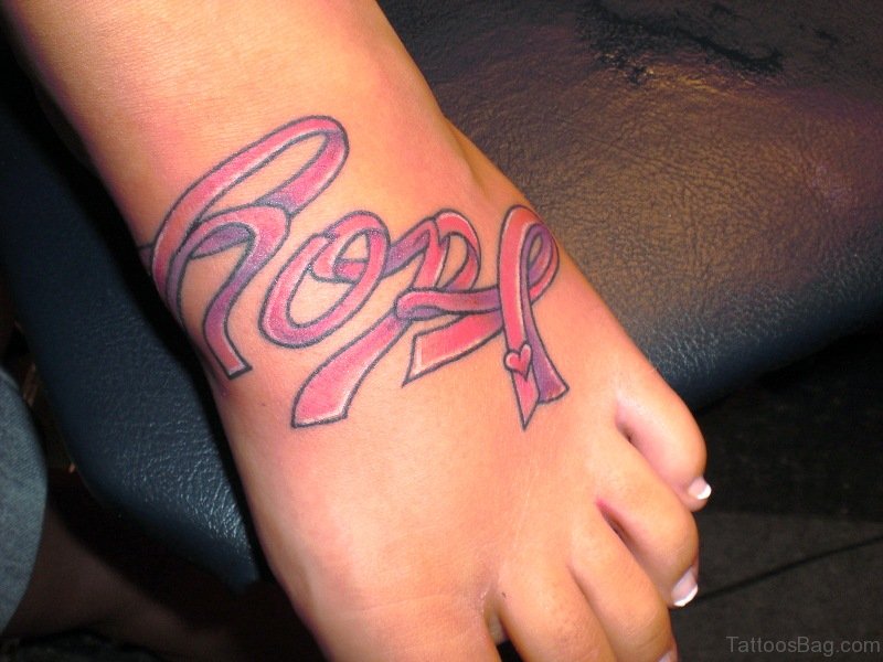 42 Attractive Cancer Ribbon Tattoos On Foot - Tattoo Designs –  