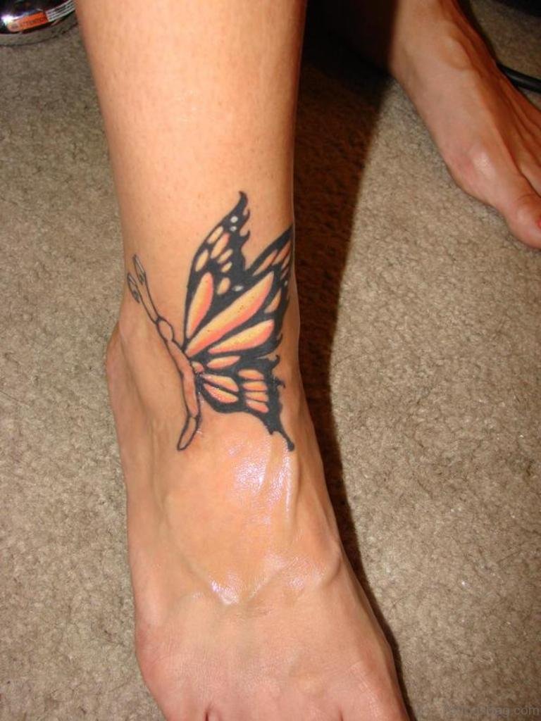 Lovely Butterfly Tattoo Design For Ankle.