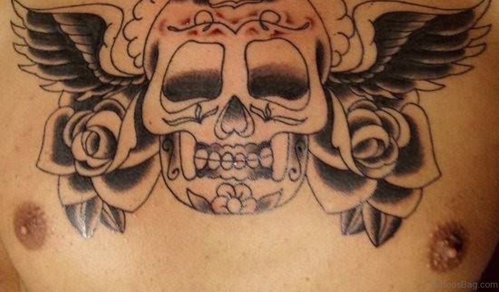 Mexican Skull Tattoo On Chest.