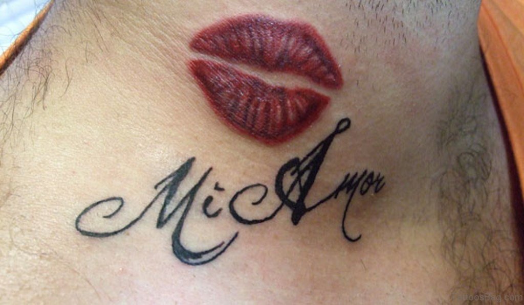 Neck Lip Tattoo On Neck.