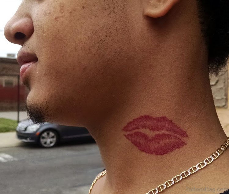 Neck Tattoo Kiss Mark.