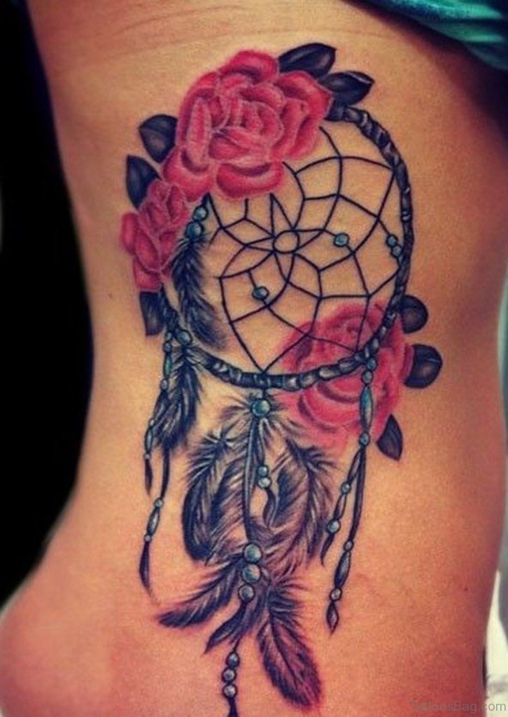 Red Rose And Dreamcatcher Tattoo.