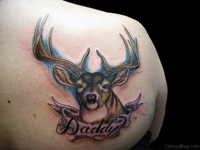 Stunning Buck Tattoo On Shoulder.