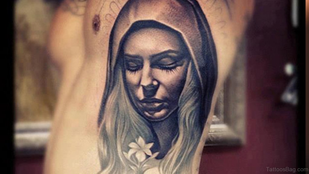 Virgin Mary Tattoo On Side Rib.