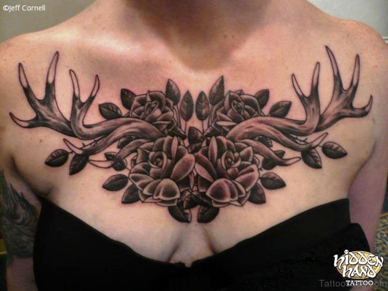 14 Amazing Antler Tattoos On Chest - Tattoo Designs – 