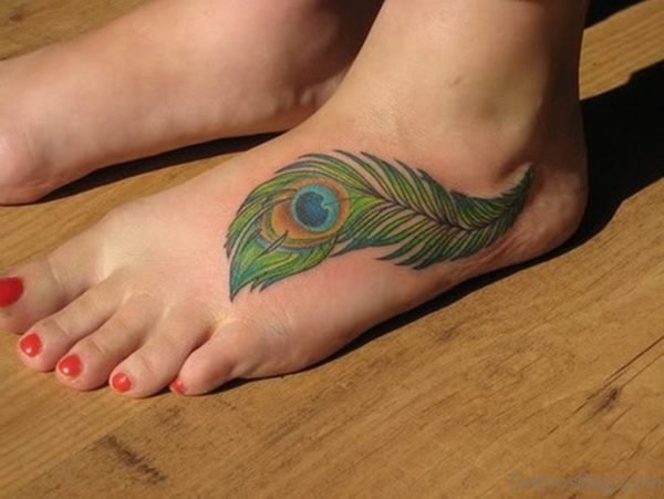 Attractive Feather Tattoo On Foot
