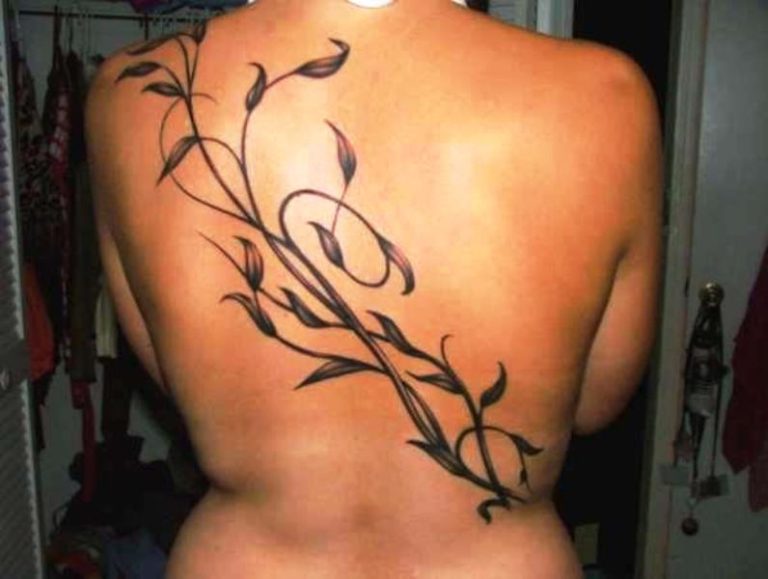 Beautiful Vine Tattoo On Back.