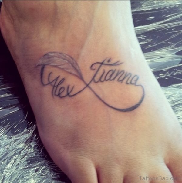 Classic Feather Tattoo On Foot