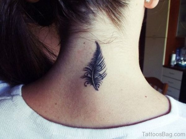 Cool Feather Tattoo On Nape