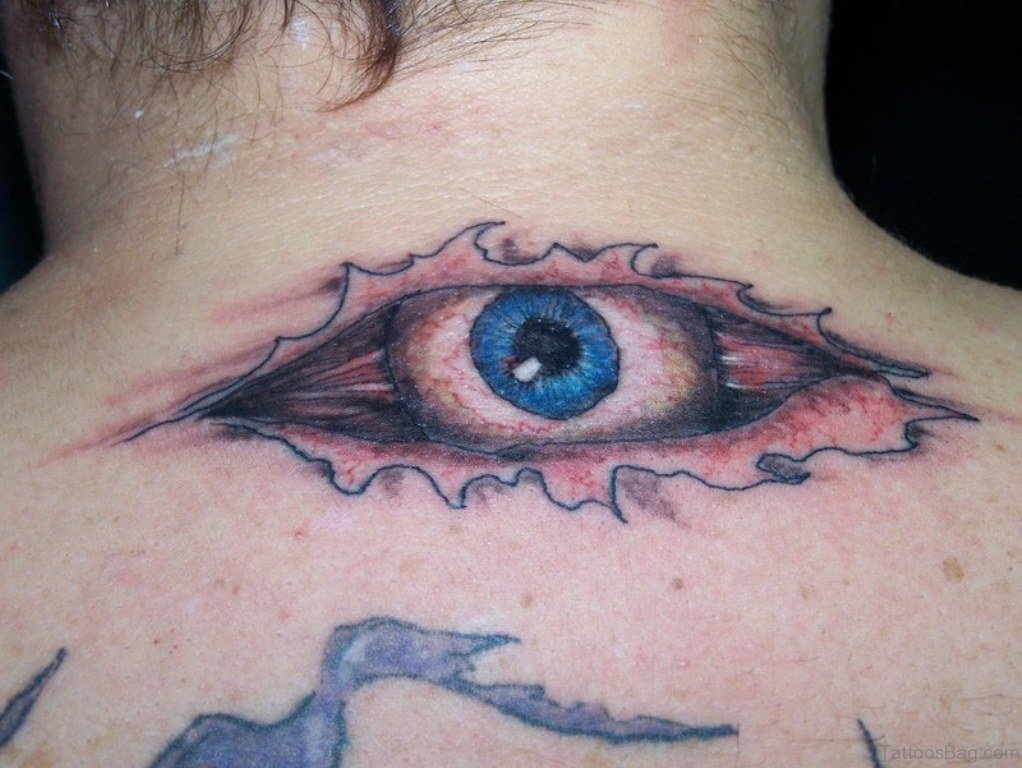 Elegant Eye Tattoo On Nape.