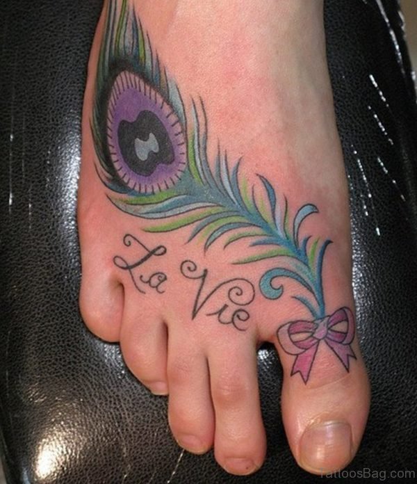 Excellent Feather Tattoo On Foot