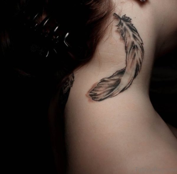 Feather Tattoo Design On Neck