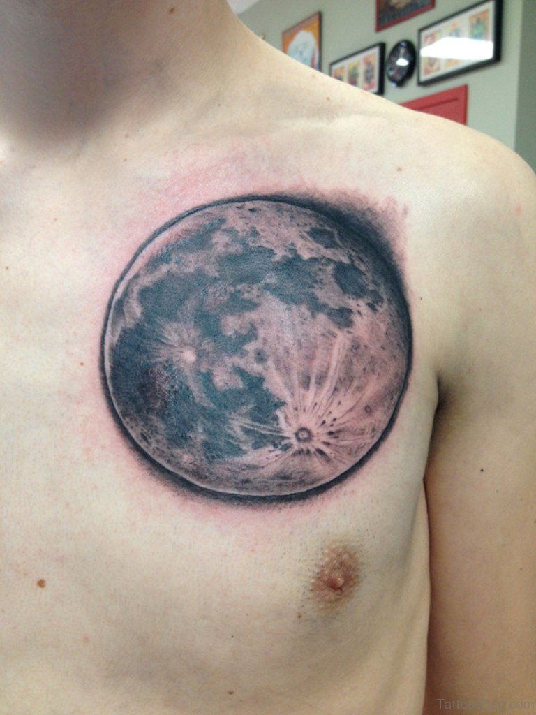Full Moon Tattoo On Chest.