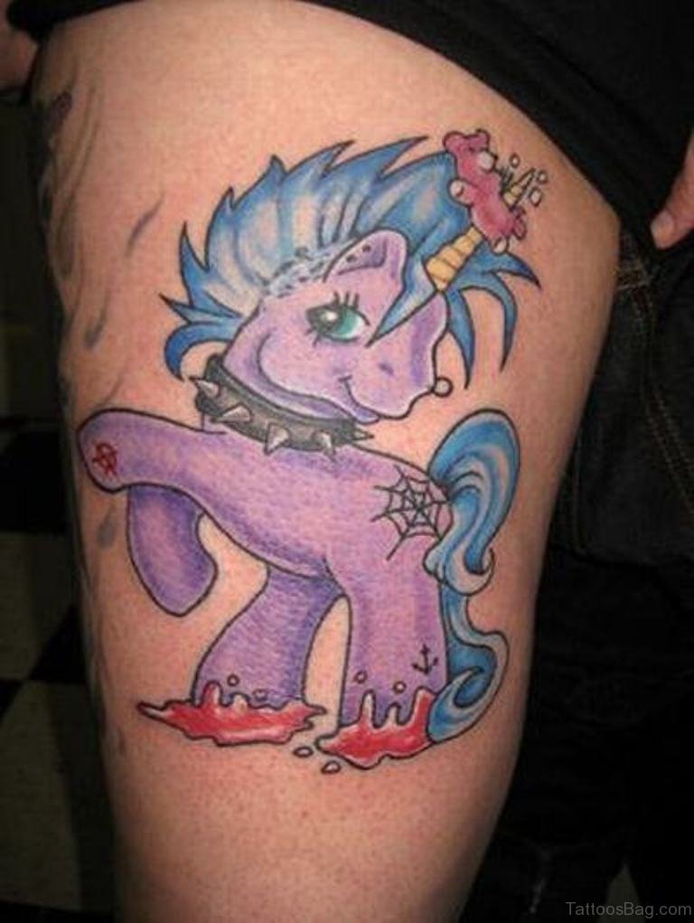 Funny Unicorn Tattoo On Thigh.