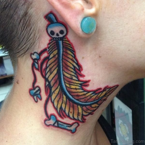 Great Feather Tattoo On Neck