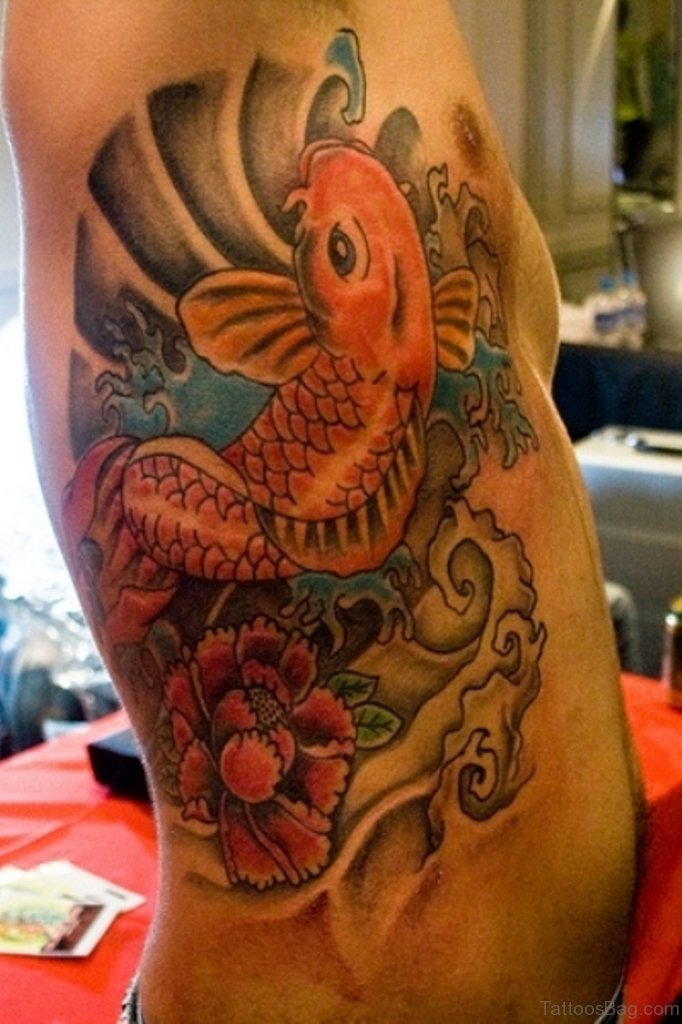 Koi Fish Tattoo Design On Rib 3 ST1191.