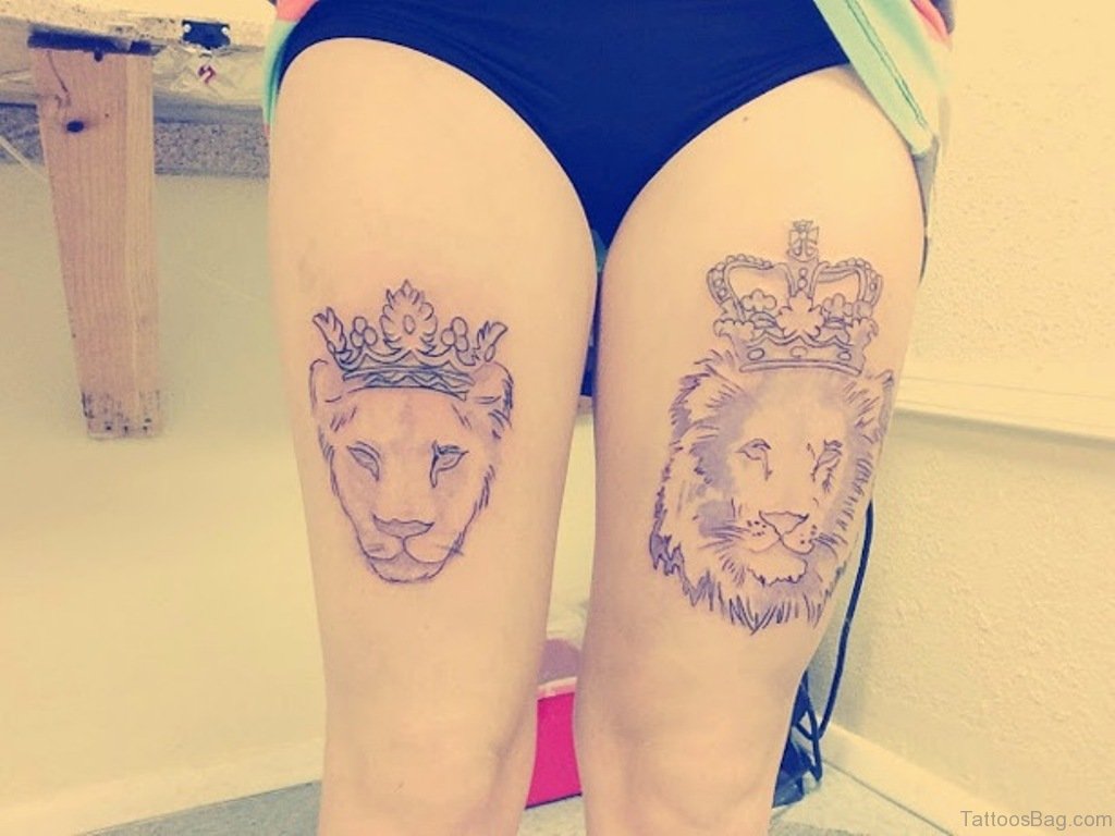 Lion Tattoo On Thigh.