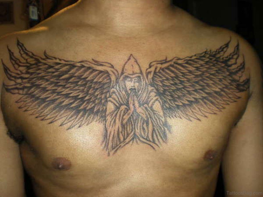 Praying Angel Chest Tattoo For Men.