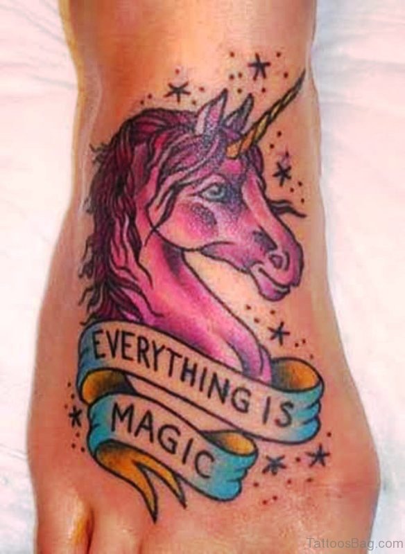 Purple Unicorn Tattoo On Foot.