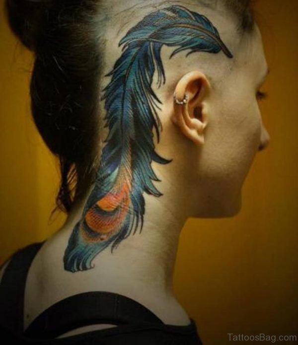 Ultimate Feather Tattoo On Nape