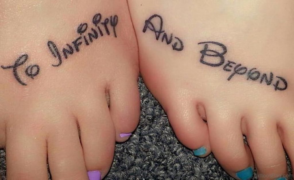 Infinity and beyond tattoo on feet.