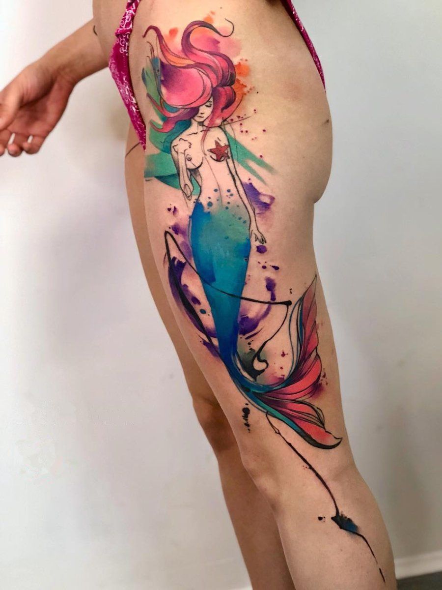 27 Lovely Mermaid Thigh Tattoos - Tattoo Designs – 